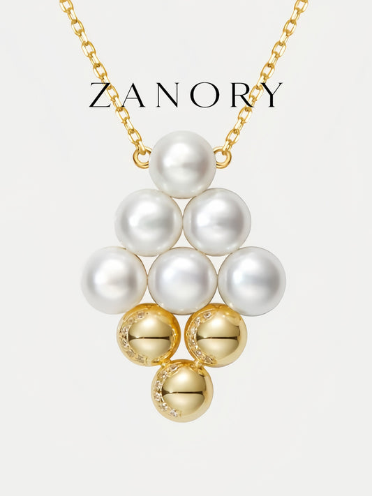 Geometric Diamond Pearl Strand Necklace
