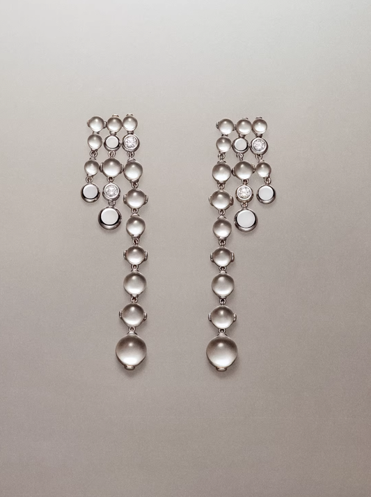 Ice Drop Crystal Tassel Long Earrings