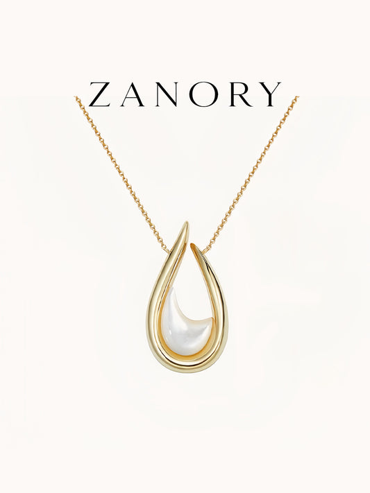 Minimal Mother-of-Pearl Dew Drop Long Necklace