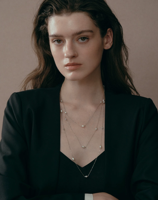 Layered Stardust Pearl Sweater Chain Necklace
